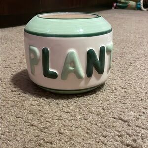 Green and White Ceramic Planter